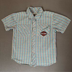 Harley Davidson 100% Cotton Plaid Short Sleeve Button Up Shirt Boys Size 4